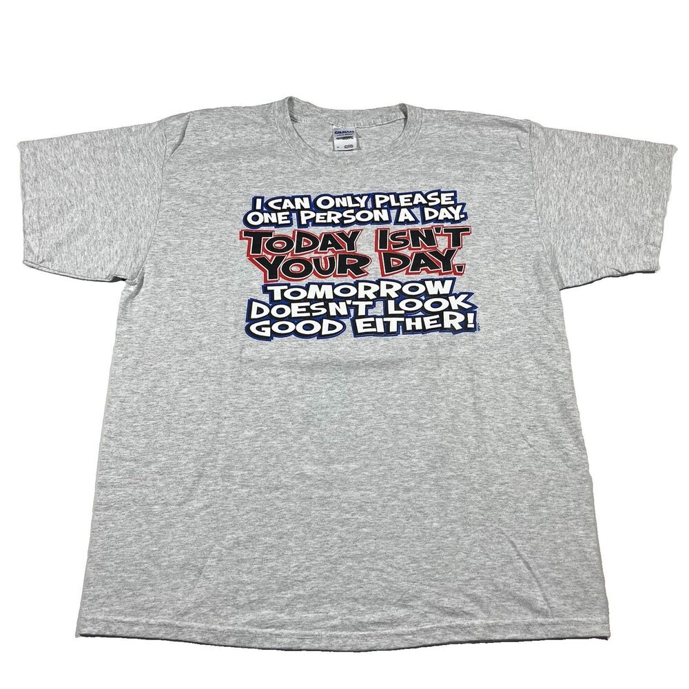 Y2K Funny Graphic T-Shirt XL Gray Humor Quote Tee Gildan
